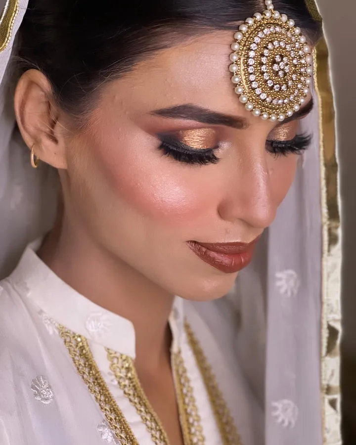 Nikkah look: Pearl jhoomar, bronze lids
